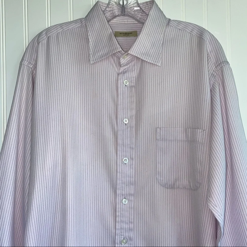 Burberry men’s long sleeve shirt SIZE 16-1/2 R light pink small stripe - Picture 5 of 10